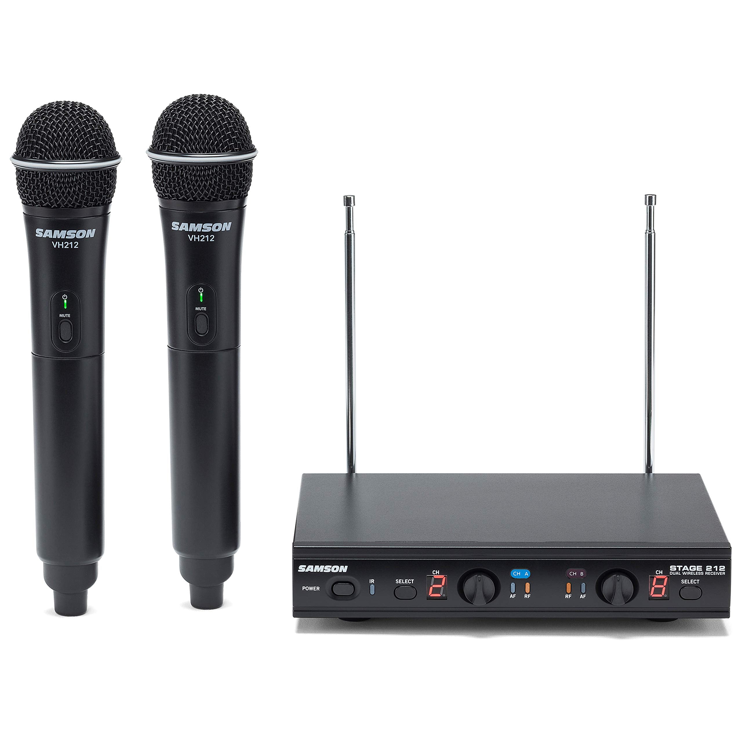 Samson Stage 212 Dual Vocal VHF Frequency Agile Wireless System (2) Q6 Dynamic Mics