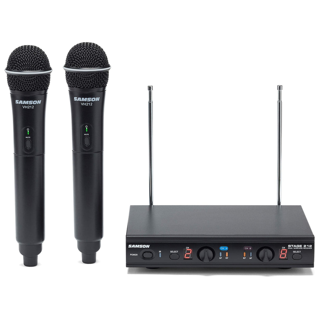 Samson Stage 212 Dual Vocal VHF Frequency Agile Wireless System (2) Q6 Dynamic Mics