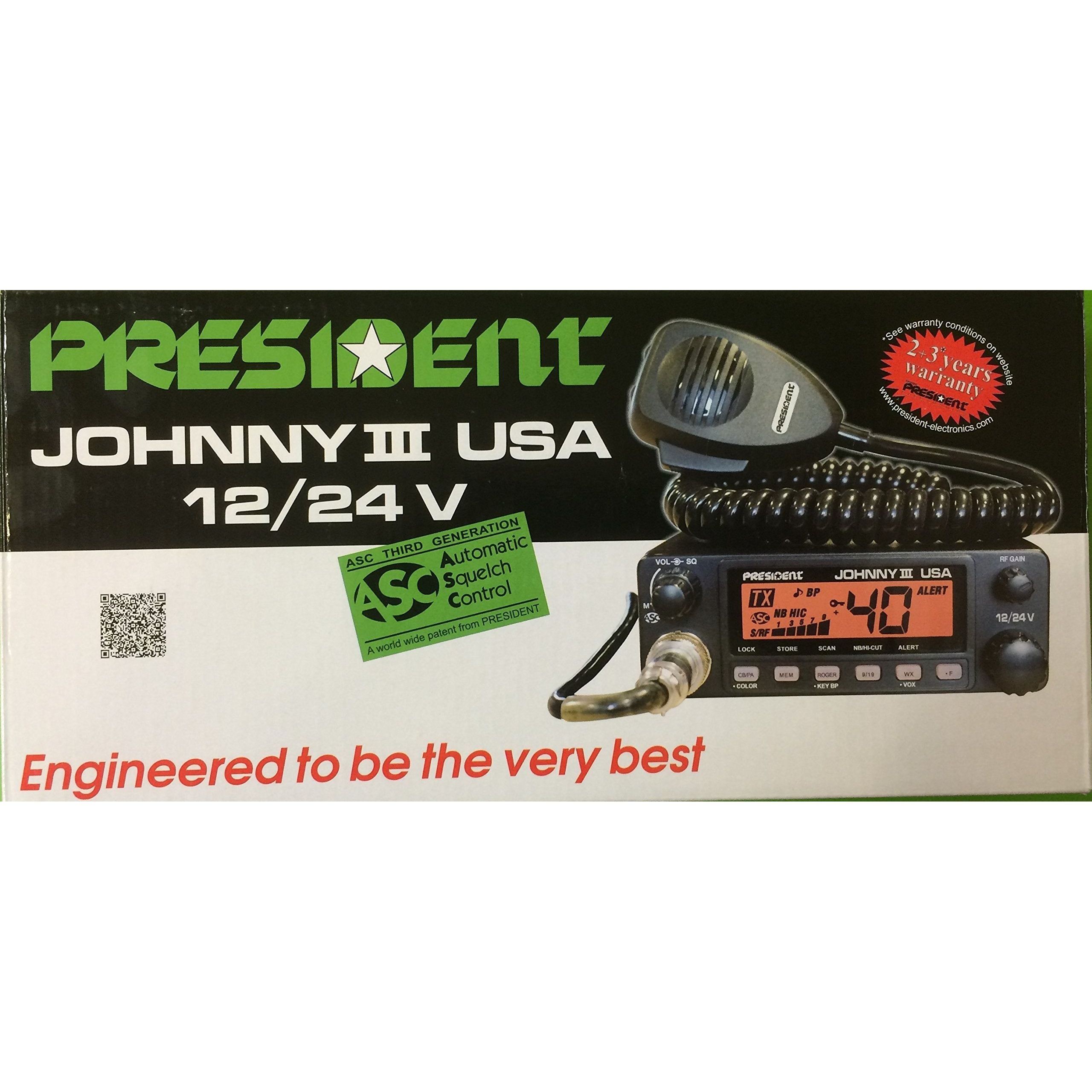 President Johnny III USA 40 Channel CB Radio 12 or 24V, Black