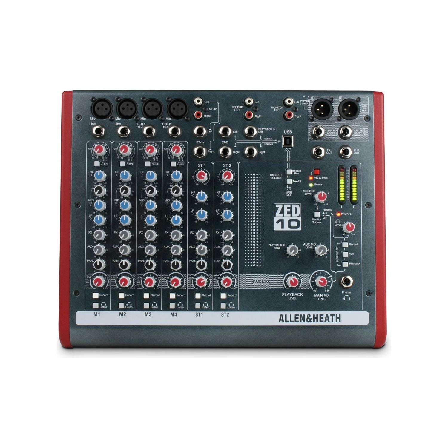 Allen & Heath ZED-10 - Touring Quality Audio Mixer with 2 Mic/Line, 2 Mic/Line/DI, 3 Stereo Line and USB I/O (AH-ZED-10),Black and Red