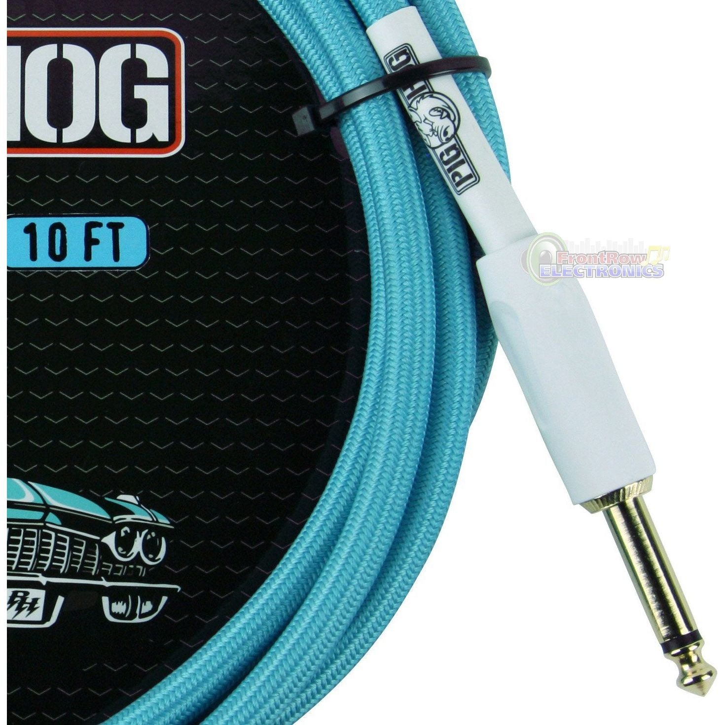 Pig Hog PCH10DBR 1/4" to 1/4" Right-Angle Daphne Blue Guitar Instrument Cable