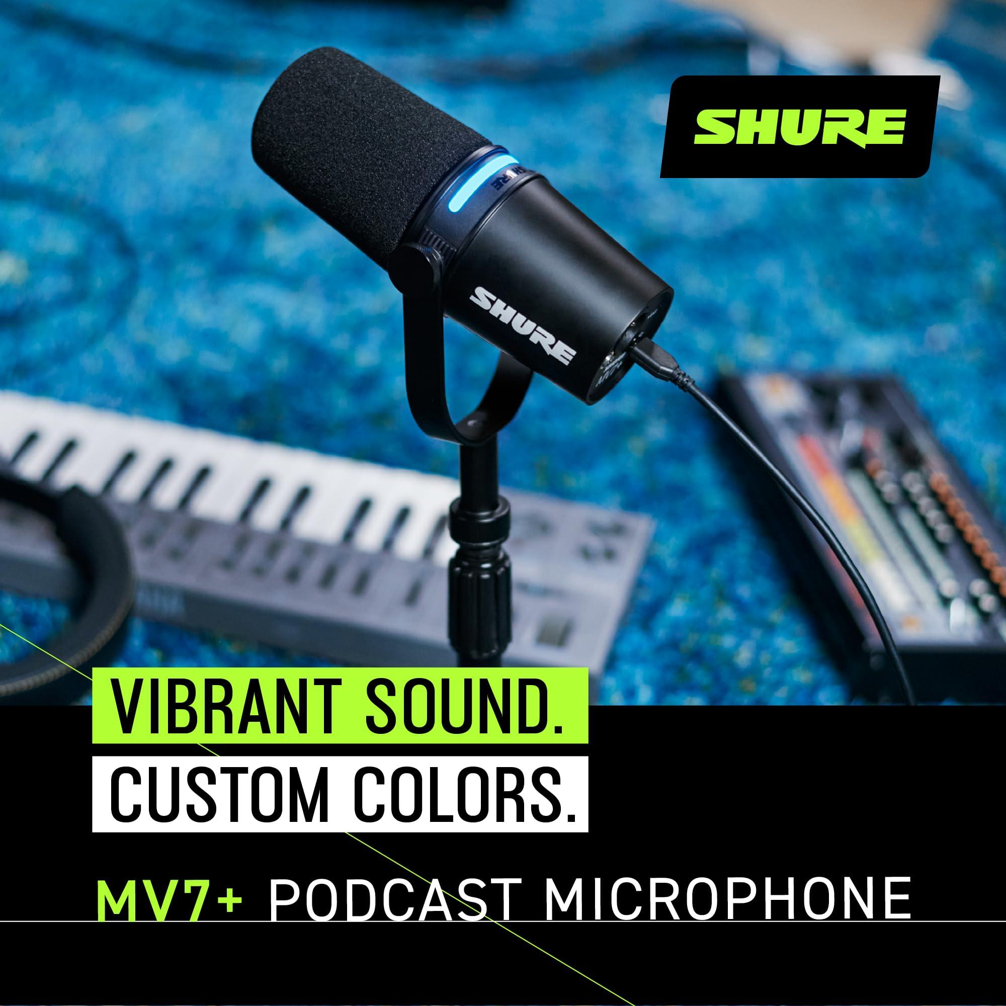 Shure MV7+ Podcast Microphone. Enhanced Audio, LED Touch Panel, USB-C & XLR Output