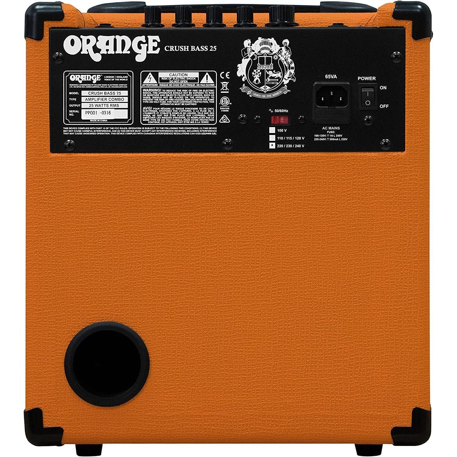 Orange Crush Bass 25 Guitar Combo Amp Bundle with 10ft Orange Woven Instrument Cable and Liquid Audio Polishing Cloth 1x8” 25 Watts, 3 Band EQ & Integrated Chromatic Tuner