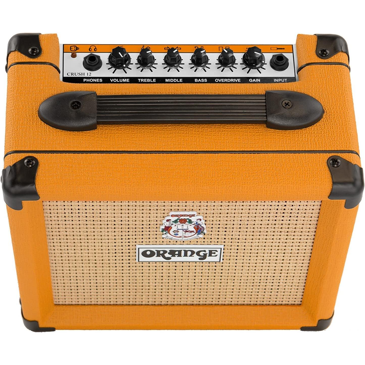 Orange Amps Crush 12-12W 1x6 Guitar Combo Amp Bundle w/Pig Hog 10' Orange Cream 2.0 Instrument Cable, Power Supply AC Adapter, 12x Picks & Polishing Cloth