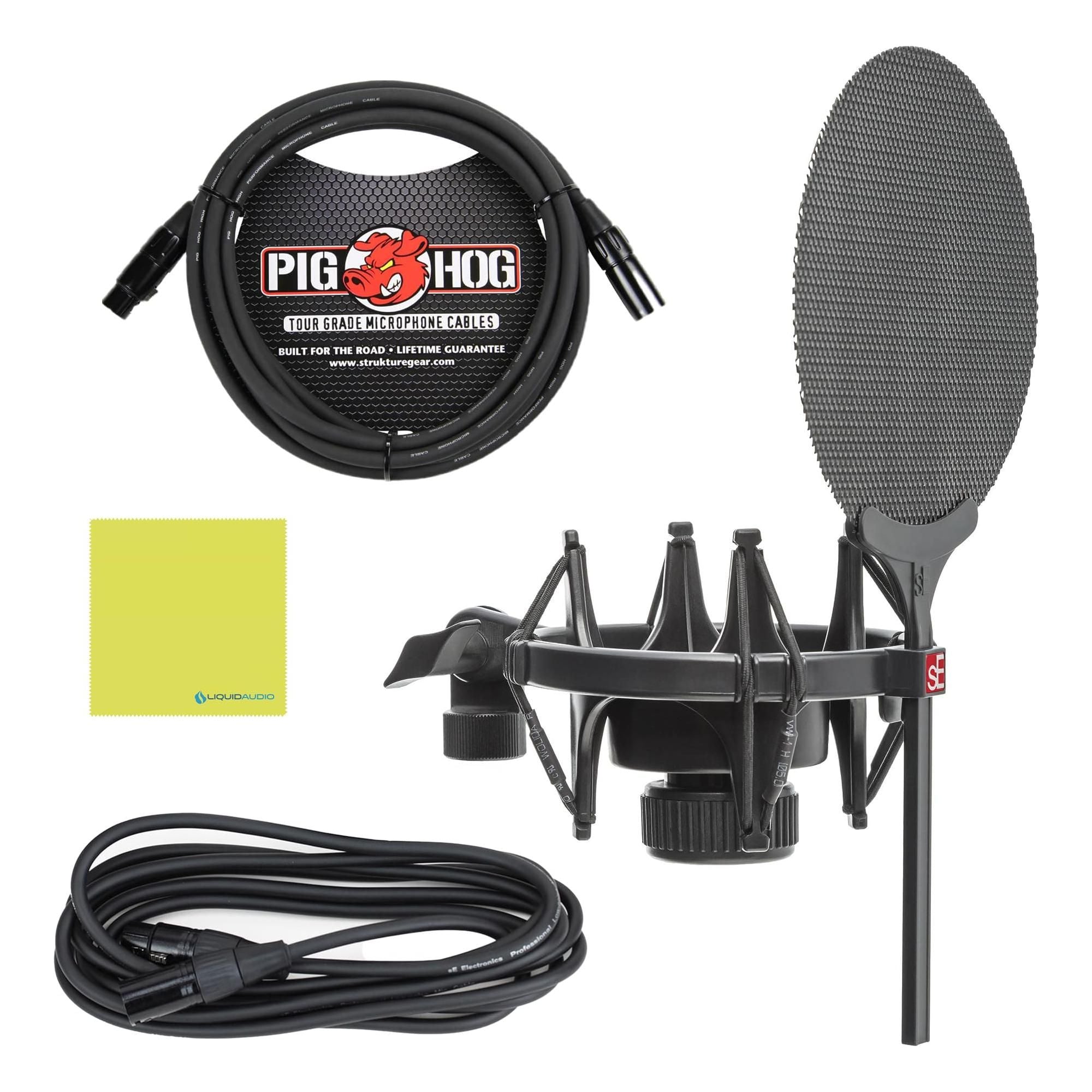 Liquid Audio sE Electronics X1 S Vocal Pack - Studio Condenser Mic with Quick-lock Shockmount and Metal Popfilter Bundle w/Pig Hog PHM10 8mm Mic Cable Polishing Cloth