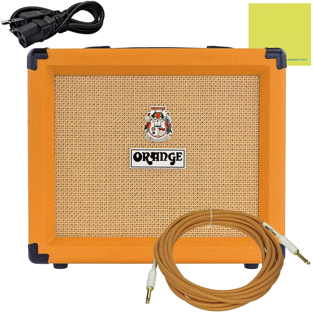 Orange Crush 20 Guitar Combo Amp Bundle w/ Pig Hog Woven Instrument Cable, Power Cable and Liquid Audio Polishing Cloth (3 Items)