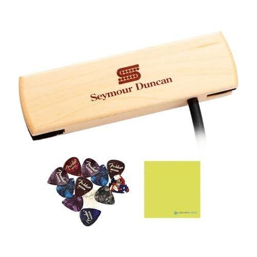 Seymour Duncan 11500-30 Woody Single Coil Acoustic Guitar Soundhole Pickup, Maple Bundle w/12x Guitar Picks and Liquid Audio Polishing Cloth