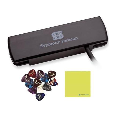 Seymour Duncan 11500-31-BLK Woody Hum Canceling Acoustic Guitar Soundhole Pickup, Black Bundle w/12x Guitar Picks and Liquid Audio Polishing Cloth