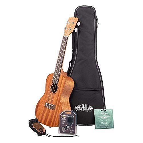 Kala Brand Music 15C Satin Mahogany Concert Ukulele Bundle with Bag, Tuner, Strap, and Strings (KA-15C-BNDL2006), Light Mahogany Stain