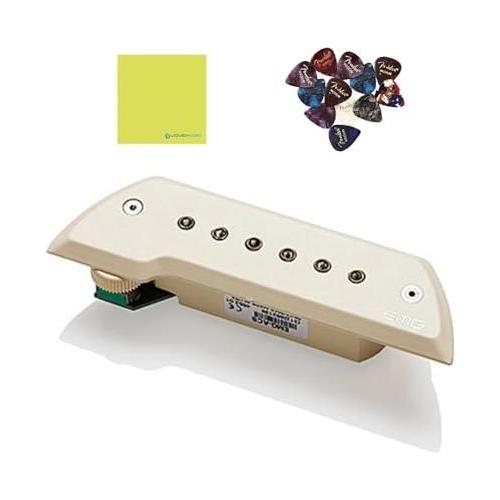 EMG ACS Acoustic Guitar Soundhole Pickup, Ivory Bundle w/ 12x Guitar Picks, and Liquid Audio Polishing Cloth