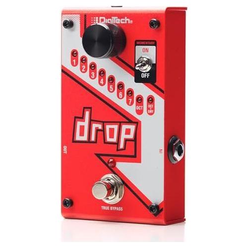 KMC Digitech DROP The Drop Polyphonic Drop Tune Pedal Bundle w/2x Strukture S6P48 Woven Right Angle Patch Cables, 12x Guitar Picks and Liquid Audio Polishing Cloth