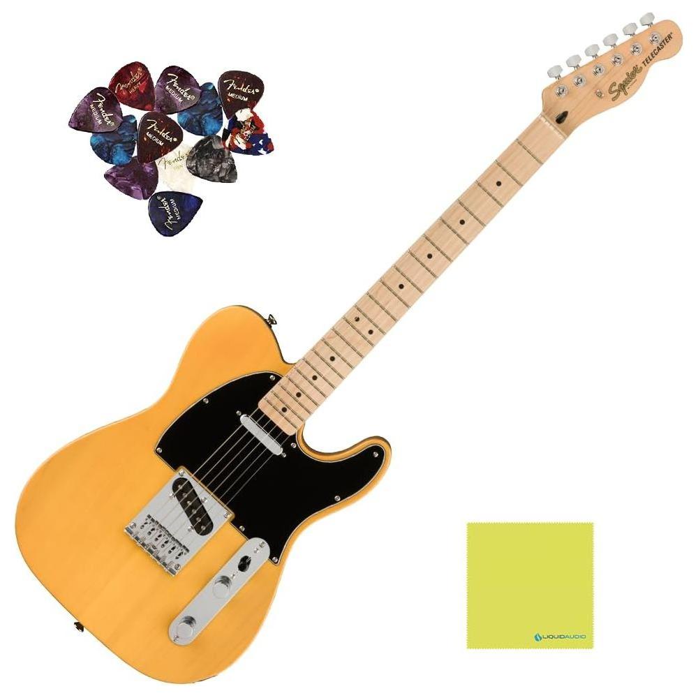 Squier® Affinity Series Telecaster, Maple Fingerboard, Butterscotch Blonde Bundle w/ 12-Pack Guitar Picks & Liquid Audio Polishing Cloth