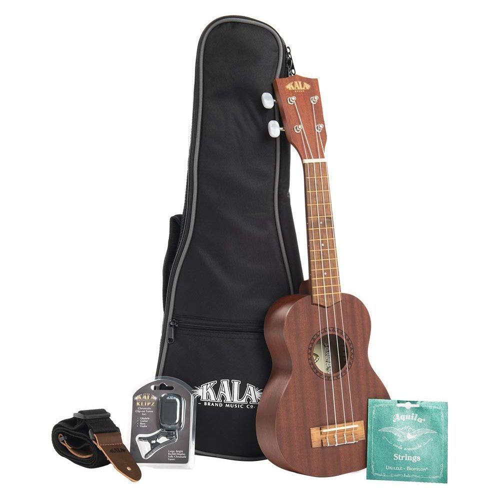 Kala KA-15S Satin Mahogany Soprano Ukulele Bundle with Gig Bag, Tuner, Strap, and Aquila Strings