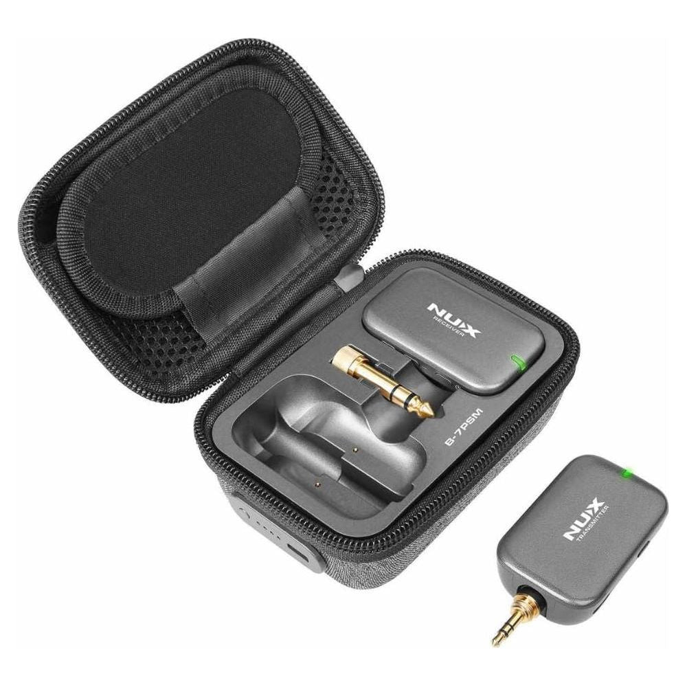 Liquid Audio NUX B-7PSM 5.8 GHz Wireless in-Ear Monitoring System Bundle w/ 2X Strukture S6P48 Woven Right Angle Patch Cables, 12x Picks Polishing Cloth