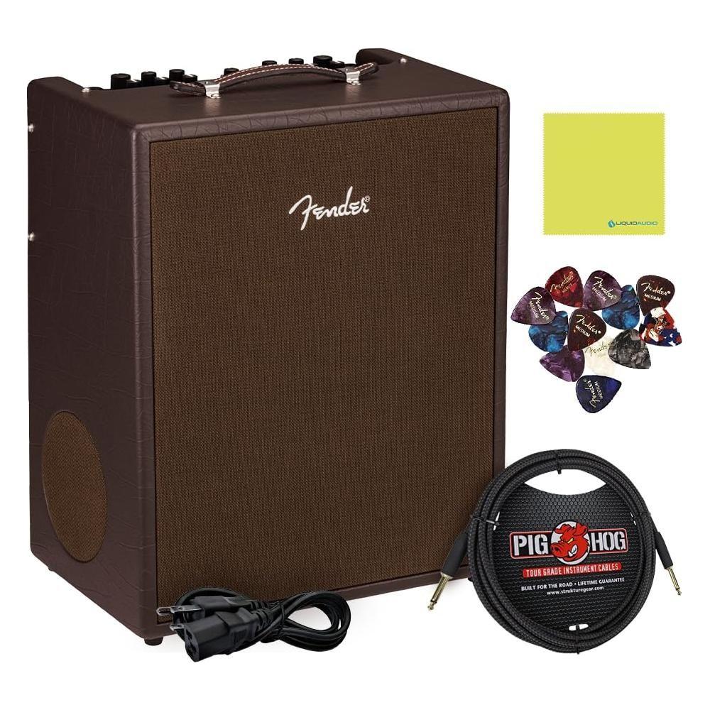 Fender Acoustic SFX II 120V Guitar Amplifier, Dark Brown Bundle w/ 12x Picks, Pig Hog Instrument Cable and Liquid Audio Polishing Cloth