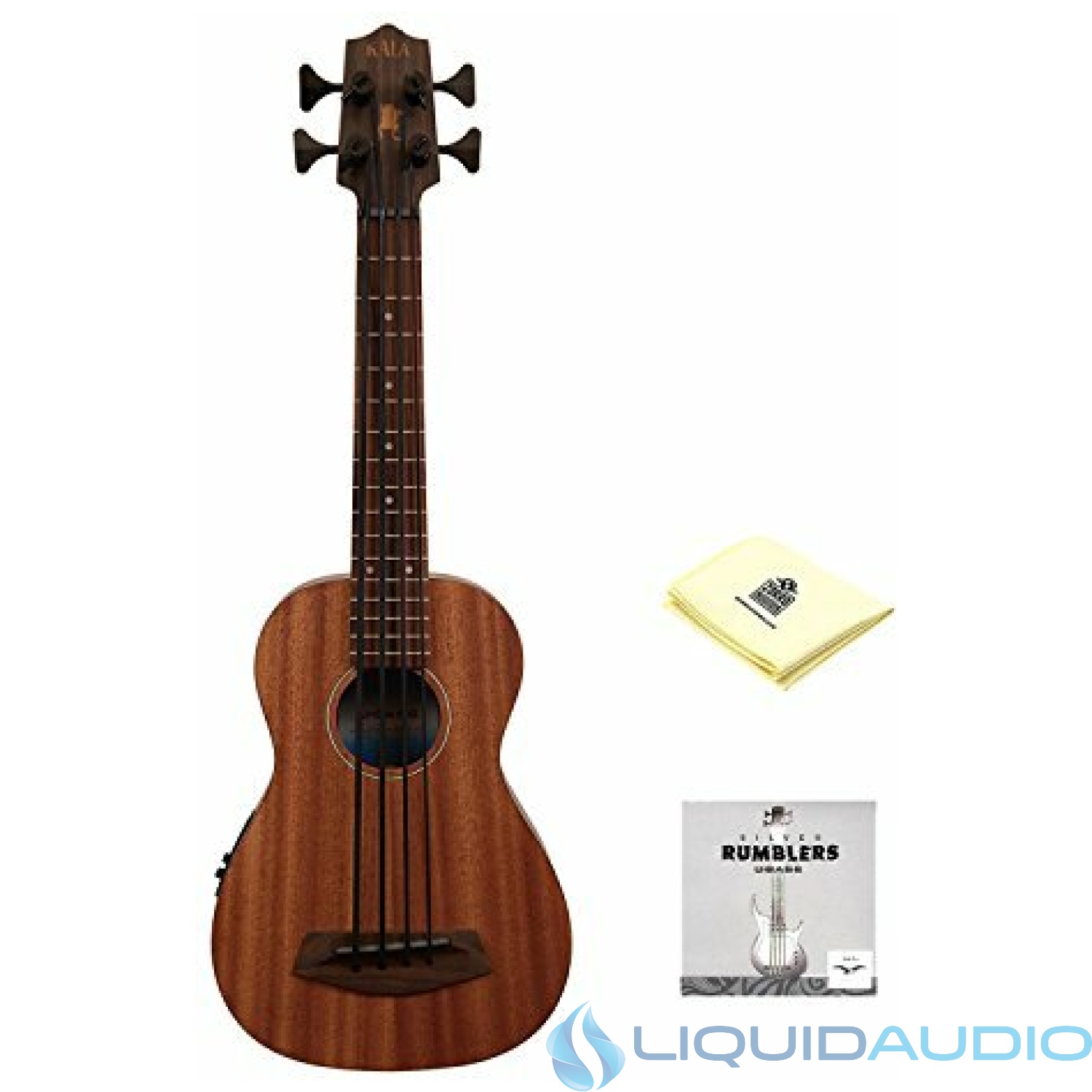 Kala UBASS-SMHG-FS Solid Mahogany Acoustic Electric U Bass Fretted Ukulele w/EQ and Clip On Tuner Ukulele with Aquila Ubass Strings