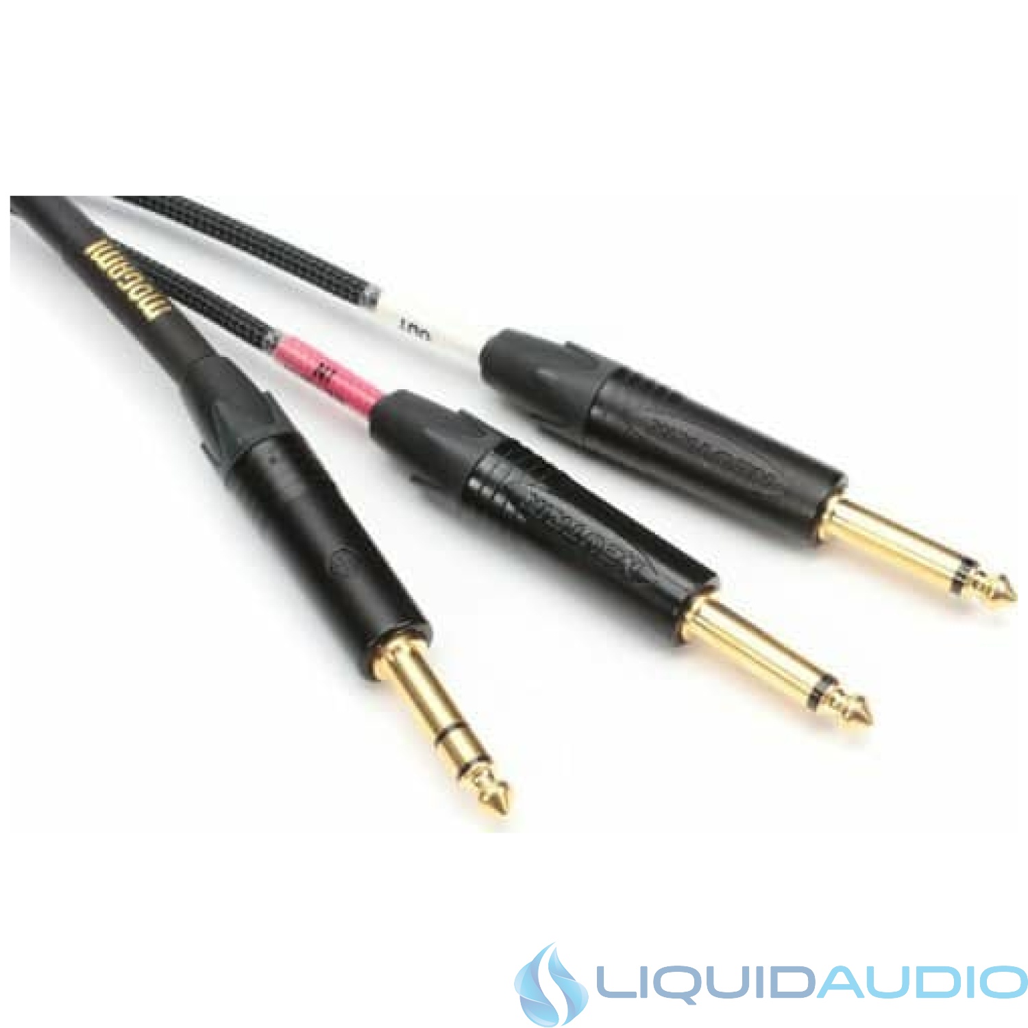 Mogami Gold Insert TS 12 12-foot audio insert Y-cable with 1/4" TRS and dual 1/4" TS connectors.
