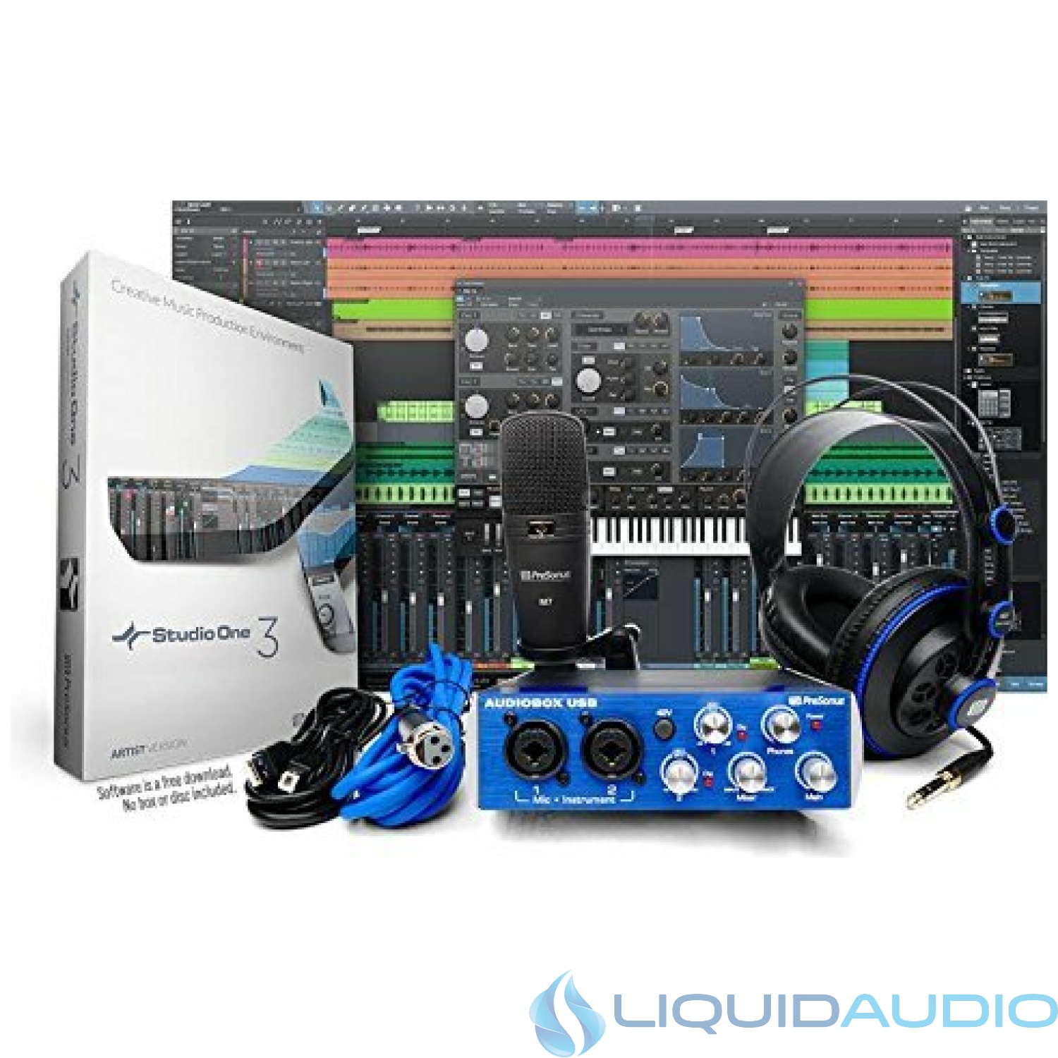 PreSonus AudioBox Studio with Headphones, Microphone, Mic Cable, USB Cable, and StudioOne Artist Software (Download)