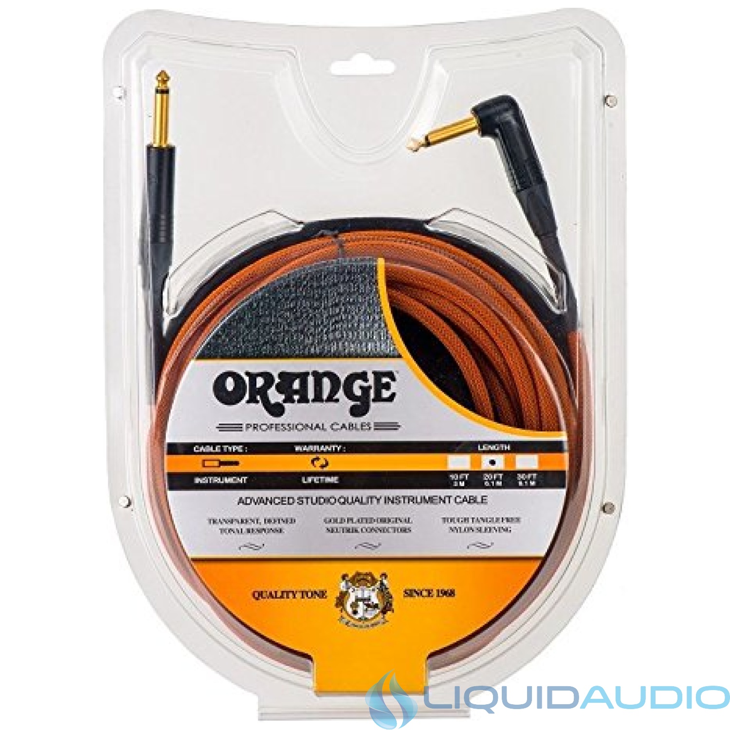 Orange Professional Cable - 20', Orange, Rt. Angle