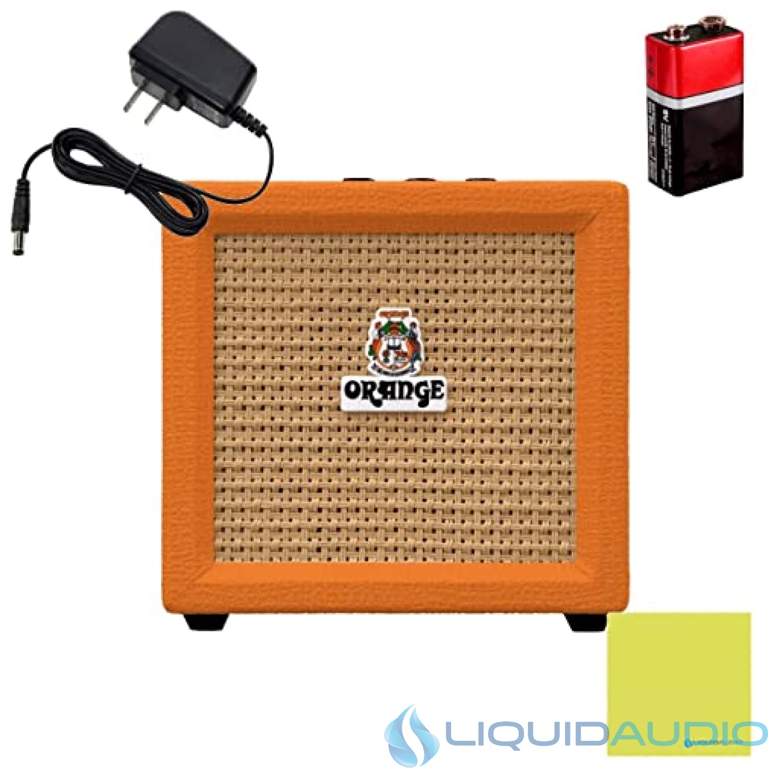 Orange Amps Crush Mini 3W Guitar Combo Amplifier Bundle with Liquid Audio 9V Power Supply AC Adapter & Polishing Cloth (4 Items)