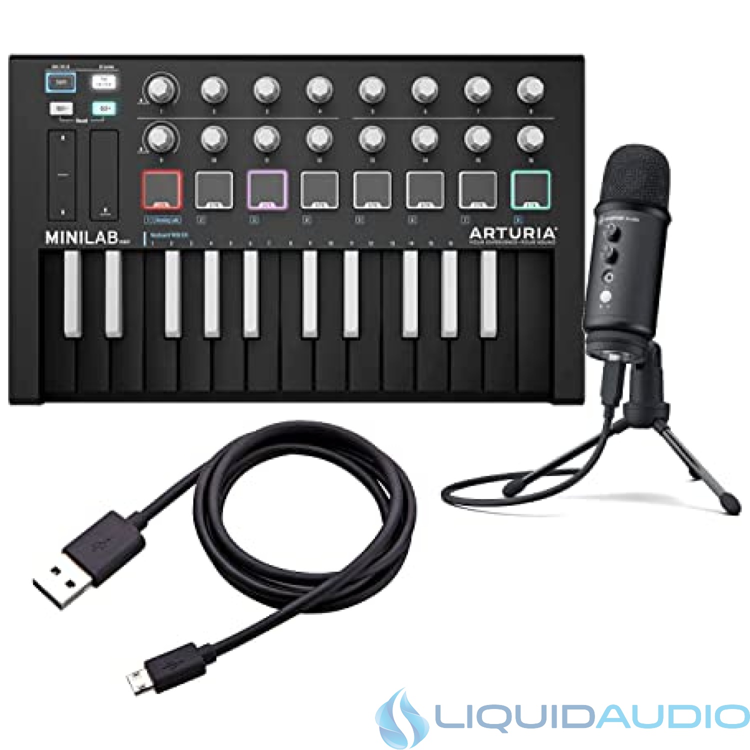 Arturia Minilab MKII Inverted Keyboard with USB Cable, USB Studio Recording Microphone and Tripod Stand Bundle