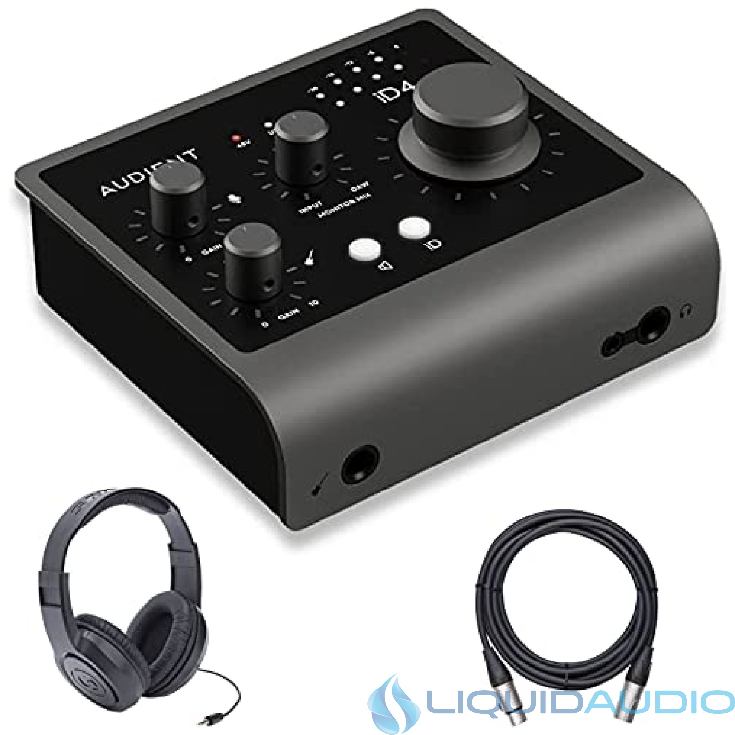 Audient iD4 MKII USB-C Audio Interface with Over-Ear Stereo Headphones and XLR Mic Cable
