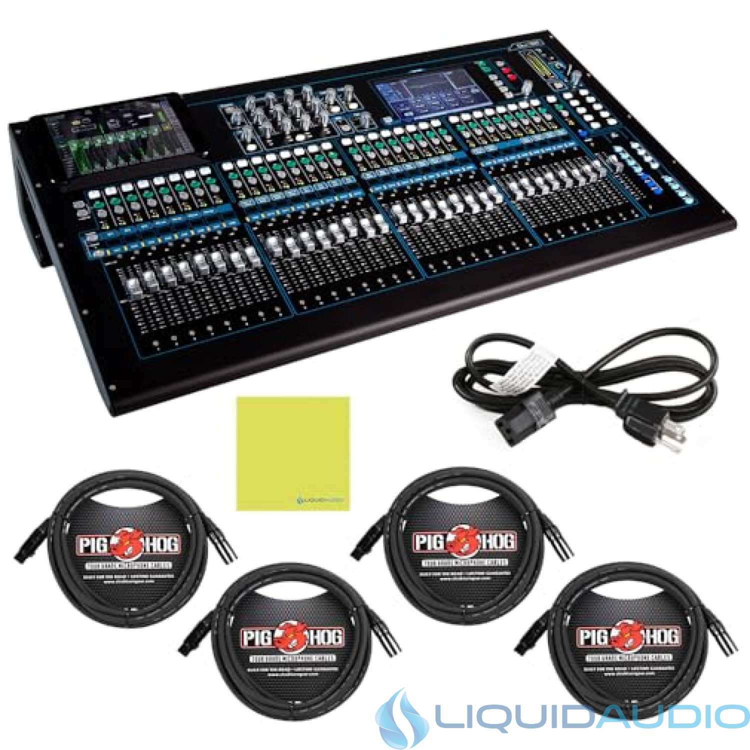 Allen & Heath AH-QU-32C 38 In/28 Out Compact Digital Mixer, Chrome Edition Bundle w/ 4-Pack Pig Hog PHM15 Pig Hog 8mm Mic Cable, Power Cable and Liquid Audio Polishing Cloth